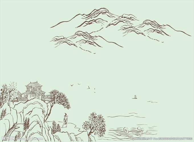 速写风景画徽派建筑风景画素描图片简单2铅笔画山水素描小船江景画