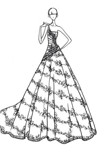 芭比公主裙怎么画芭比公主裙简笔画步骤图婚纱礼服设计手稿抹胸礼服