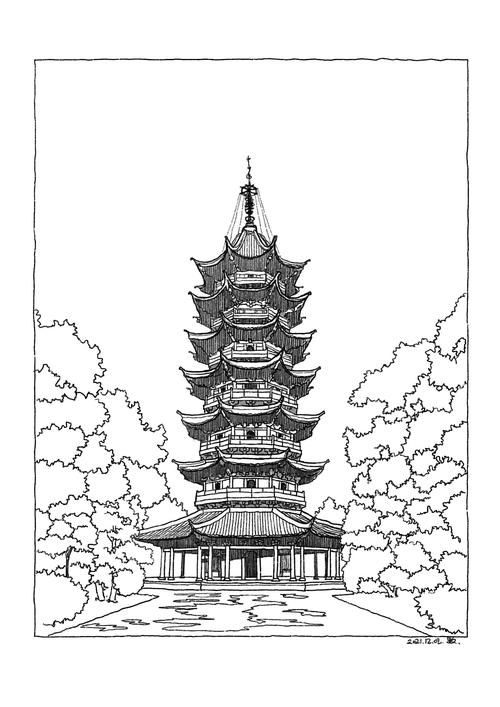 中国 strong 古建筑简笔画 /strong 中国古建筑简笔画线描